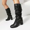 Nuevas Botas de Caballero Altas con Cremallera Lateral Botas de Tacón Grueso Moda Europea y Americana Botas Talla Grande 40-43 Botas de Exportación