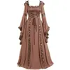 S-5Xlwish Comercio Exterior Vestido con Capucha Retro Medieval Europeo y Americano con Cuello Cuadrado, Atado, Mangas de Campana y Falda de Dobladillo Amplio