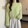 Otoño e Invierno Coreano Nuevo Estilo Suave y Ceroso Dulce y Gentil Estilo Color Puro Imitación de Visón Cuello Redondo Tejido Prendas de Punto Pulóver para Mujer