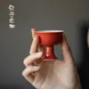 Mi Yan Rojo Coral Copa de Pie Alto Tipo Canción Taza de Té de Cerámica Doméstica Taza para Degustación de Té Taza Maestra Personal No Caliente
