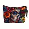 Nova Bolsa de Maquiagem Dia dos Mortos Mexicana Transfronteiriça Bolsa de Armazenamento Portátil Multifuncional para Exterior Bolsa de Higiene Pessoal com Zíper para Casa