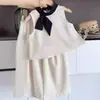 Conjunto Casual Elegante para Niñas 2026 Verano Nuevo Chaleco Elegante con Lazo y Pantalones Largos Conjunto de Dos Piezas Moderno
