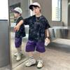 Verão para Meninos Novo Infantil Casual Duffy Bonito Moderno Legal Roupas de Manga Curta para Meninos Verão Fino Gola Redonda Médio e Grande Infantil