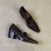 Couro Macio Confortável Sapatos Pequenos de Couro Elegantes Salto Grosso Bico Fino Corte Profundo Sapatos de Uma Peça Europeu Coreano Simples Retro Moda Para Ir ao Trabalho Salto Alto