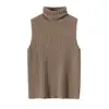 Chaleco de Cachemira Vintage Holgado con Cuello Acanalado sin Mangas para Mujer, Cálido Color Sólido Otoño e Invierno Tejido Nuevo Estilo