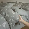Juego de Cuatro Piezas de Jacquard Vintage Original Lino Lavado Lino Hilo Arrugado Algodón-Lino Estampado Juego de Ropa de Cama para Dormitorio