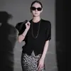 Camiseta de punto transpirable y fresca de manga corta para mujer, color contrastante Lyocell Tencel, nueva moda de verano, tejido versátil