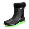 Nuevos Zapatos de Lluvia para Hombre Zapatos de Agua Caña Media Cinturilla Elástica Zapatos de Goma Antideslizantes Ropa de Exterior Pesca Suela Suave Lavado de Autos Jinete Botas de Lluvia para Hombre