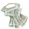 Camisa de manga corta con retazos de lunares en dos tonos, imitación de dos piezas, para mujer, top corto de verano ajustado con fruncido en la cintura, hueco