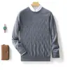 Suéter de cashmere gola redonda, malha estilo coreano, suéter jacquard fashion de corte solto, camada interna com padrão torcido, novo suéter masculino