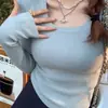 Ropa interior básica para mujer 2024 nuevo tejido de punto otoño e invierno, de manga larga, suéter elegante, top ajustado de cuello cuadrado, versátil