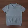 Camisa Polo de Punto de Seda Helada Estilo Old Money para Hombre, Camisa de Verano con Cuello Hueco, Manga Corta, Camiseta Americana de Peso Pesado de Manga Corta