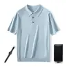 Camiseta de punto de seda de manga corta para hombre, camisa polo, informal de negocios, suéter holgado de media manga para hombre