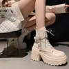 Botines cortos de tacón súper alto que realzan la altura para mujer en otoño e invierno, nuevos, con plataforma, suela gruesa, impermeables, con hebilla de cinturón de plataforma, botas Martin