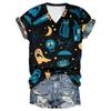 2024 nova moda de Halloween transfronteiriça 3D impressão digital moda feminina camiseta com decote em V