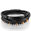 Amazon venda quente dos homens multi-camada pulseira de couro tecido Tiger Eye Stone aço inoxidável curvo pulseira masculina pulseira frisada