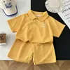 Ropa de Verano para Niños 2026 Nuevo Estilo de Verano para Niñas Color Sólido Cuello Camisero Manga Corta Conjunto de Dos Piezas Nantong Moda para Bebés Camisa Polo