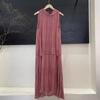 Vestido sin mangas con cuello colgante, plisado y teñido en hilo de ramio para mujer, verano 2024, con abertura lateral en la espalda, con cordones, holgado, ajustado, falda tipo jarrón