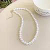 Collar de Perlas Apiladas Perezosas Estilo Francés para Mujer, Cadena de Clavícula Elegante de Gama Alta de Nicho, Cadena Simple Retro para Suéter