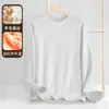 Camiseta Base de Lana de Doble Cara de Peso Pesado para Hombre con Cuello Redondo, Manga Larga de Color Sólido, Otoño e Invierno