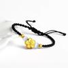 Pulsera de Cuerda Trenzada con Cuentas de Buena Suerte Flor de Durazno Dorado Benmingnian para Mujer, Cuerda de Mano Flor de Cerezo para Novia