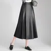 Elegante falda de cuero plisada y fluida para mujer, nueva colección otoño/invierno 2026, falda de línea A de longitud media