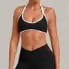 Sujetador deportivo cruzado con cuello halter y almohadillas en el pecho, cuello en U, colores contrastantes, para fitness, entrenamiento de Pilates, top deportivo 4583