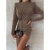 Transfronterizo 2022 Primavera y Verano Nuevo Vestido de Moda Bronceado de Manga Larga INS Casual Reunión Vestido de Cuello Alto