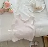 Top sin mangas con borde de volantes bordado para niñas, Camisola linda y elegante de verano casual para bebés