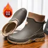 2026 Botas de Chuva Curtas Moda Masculina Cozinha Novos Sapatos de Chuva Trabalho Pesca Impermeável Sapatos d'Água Exterior Antiderrapante Sapatos de Borracha
