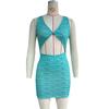 Vestido Sexy de Mujer Amazon con Cuello en V Corto Estampado Rayado Texturizado Bodycon con Tirantes Su2423 Sin Mangas
