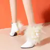 Tacones Altos de Plumas 2026 Otoño e Invierno Nuevo Estilo Pluma Blanco Piel Suave Punta Puntiaguda Sexy Tacón de Aguja Plataforma Impermeable Botines Cortos con Temperamento Elegante