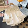 Conjunto de duas peças de seda com mangas médias e calças pantalona, com qualidade garantida, para mulheres de meia-idade, novo estilo chinês, outono