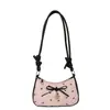 Bolsa de axila con lazo de seersucker dulce coreano para mujer, bolso de mano texturizado para mujer, bolso para mujer de color contrastante, bandolera cruzada, bolsa para el día a día