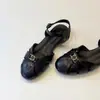 Sandalias Romanas de Cuero Genuino con Tira Única, Estilo Nuevo de Piel de Oveja, Calados Franceses, Punta Redonda, Versátiles, Retro, Camelia, para Mujer