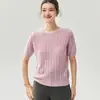 Suéter Ligero de Cachemir y Seda de Morera Cuello Redondo Todo de Punto Trenzado Terciopelo Manga Corta Tejido Suave Simple