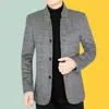 Terno Casual Pequeno de Outono e Inverno Masculino 2024 Outono e Inverno Gola Barco Reta Moda Tamanho Grande Top Versátil Jaqueta de Terno Xadrez