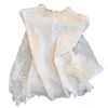 Blusa de Encaje con Textura Plisada de Ganchillo y Perlas, Manga Larga, Estilo Francés para Mujer, Nueva Camisa Base Elegante Primavera 2026