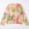 Suéter de mohair estampado e tingido para mulheres, adornado com strass, top de tricô de lã, nova coleção de outono feminina, estilo casual, cardigã leve