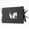 Álbum de Fotos Horizontal A4 con Ventana y Protectores de Esquina, Álbum de Fotos Hecho a Mano Vintage con Lazo DIY, Álbum de Fotos Scrapbook
