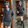 Casaco de Algodão Feminino, Nova Jaqueta de Algodão Outono e Inverno, Jaqueta Puffer Fina com Capuz Curta Feminina, Atacado Transfronteiriço