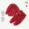 Ropa para Bebé Primavera y Otoño Clase A Algodón Puro Ropa Interior Infantil Atuendo de Año Nuevo Botón Rojo en el Hombro del Bebé Conjunto Dividido para Cumpleaños de 100 Días