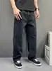 Jeans Rasgado de Lavagem Preta Cinza Estilo Britânico Leve Maduro para Homens Perna Reta Simples Casual de Negócios Soltos Emagrecedores Calças Longas