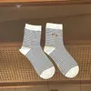 Calcetines de Primavera y Otoño para Mujer, Calcetines de Media Pantorrilla, Versátiles de Estilo Ins de Moda, Calcetines Holgados Rayados Bordados de Perro Dachshund, Estilo Universitario con Bloques de Color, Estilo Coreano