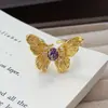 Anel Aberto Vintage de Zircônia Diamante Roxo Design de Nicho de Luxo Leve Anel Elegante para Mulheres