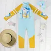 Nuevo traje de baño de manga larga y pantalón largo para niños, traje de baño flotador de una pieza con dibujos animados para niños pequeños