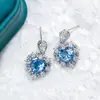 Pendientes de Corazón de Topacio de Lujo de Alta Resistencia Pendientes de Corazón Oceánico de Corindón Rojo Pendientes de Corazón de Aguamarina