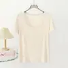 Camiseta Fina Transpirable de Rayón de Alta Elasticidad para Mujer, Manga Corta, Cuello en U Amplio, Color Sólido, Versátil, Corte Ajustado, Top Interior de Cuello Bajo