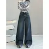 Jeans wide leg com design americano retrô desgastado para mulheres, novo lançamento casual solto para emagrecer calça reta primavera e outono 2026