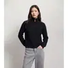 Shang*Order Cardigã de Tricô Cashmere Feminino Estilo Outono/Inverno 2026 Gola Alta Meio Estilo Old Money Bolso Zíper Top